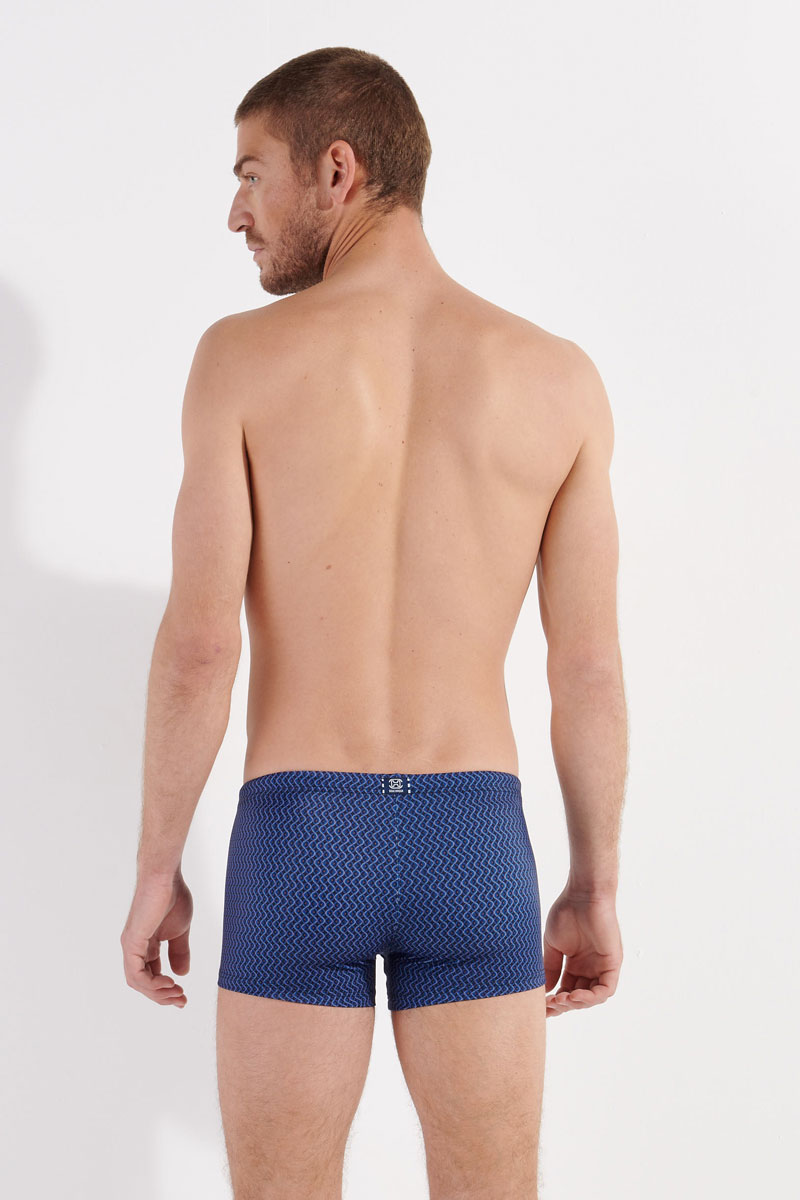 Hom zwemboxer Morny blauw print